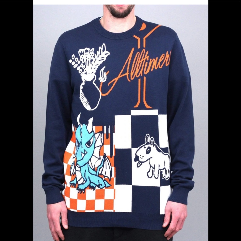 Vans x Alltimers Dog Dragon Sweater Orange / Blue Men's Extra Large